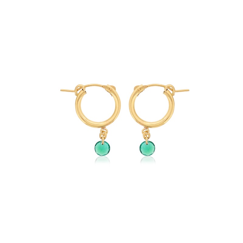 DEE BERKLEY GOLD FILLED SMALL CHUNKY HOOPS WITH EMERALD GEMSTONE DROPS