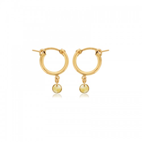 DEE BERKLEY GOLD FILLED SMALL CHUNKY HOOPS WITH CITRINE GEMSTONE DROPS