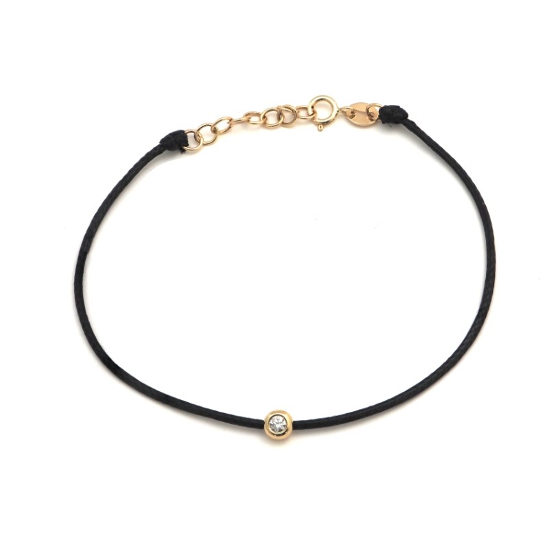 DIAMOND BEZEL SET BRACELET (BLACK CORD) 6.5+1