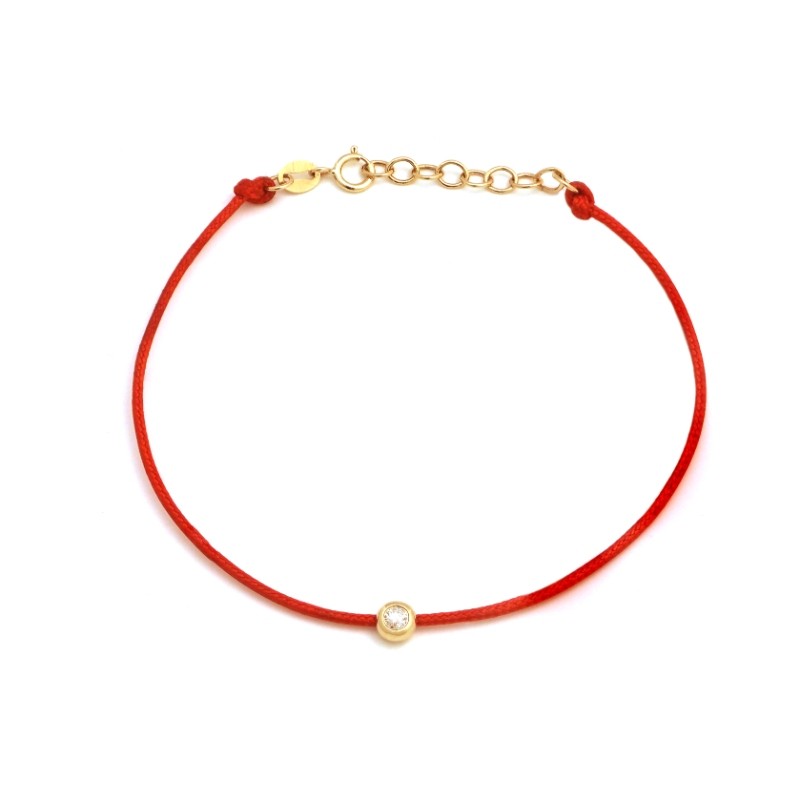 DIAMOND BEZEL SET BRACELET (RED CORD) 6.5+1