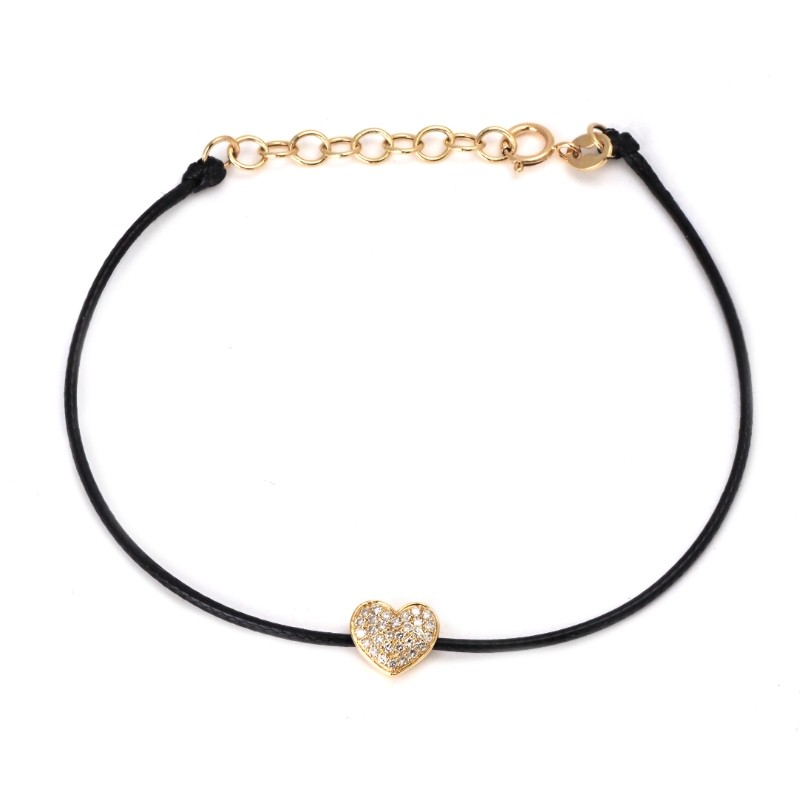 DIAMOND HEART BRACELET ON CORD (14K) (6.5+1