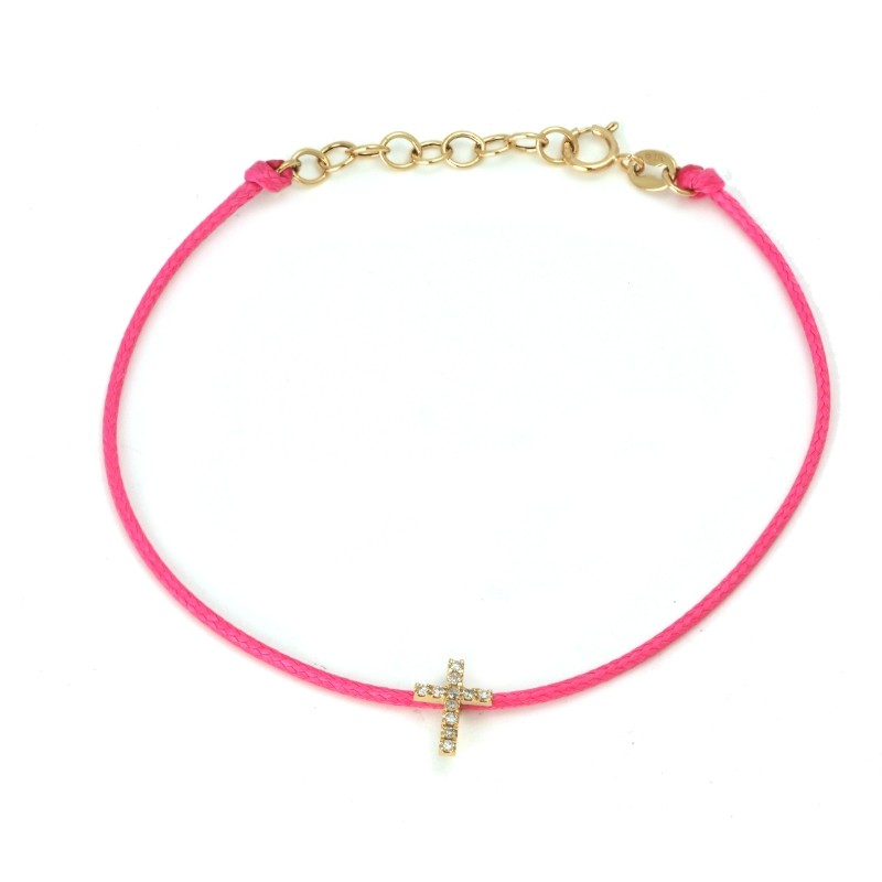 DIAMOND CROSS BRACELET ON CORD (14K)(6.5+1