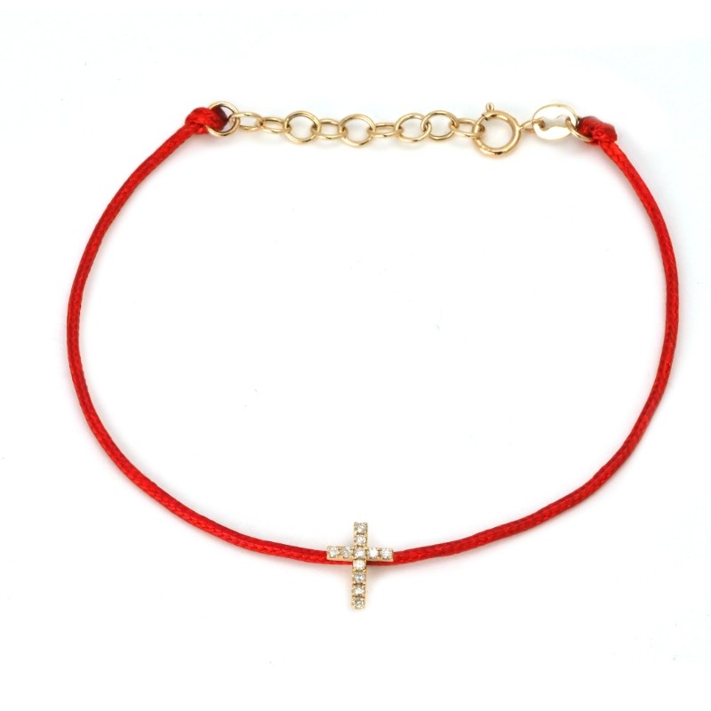 DIAMOND CROSS BRACELET ON CORD (14K)(6.5+1