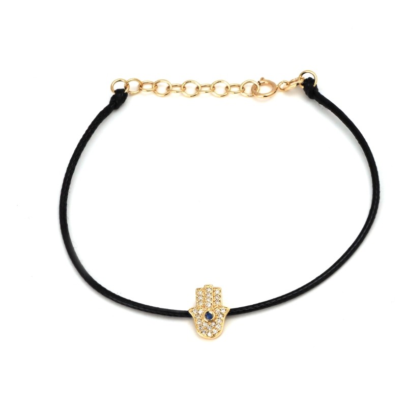 SAPHHIRE AND DIA. HAND ON CORD BRACELET (14k)