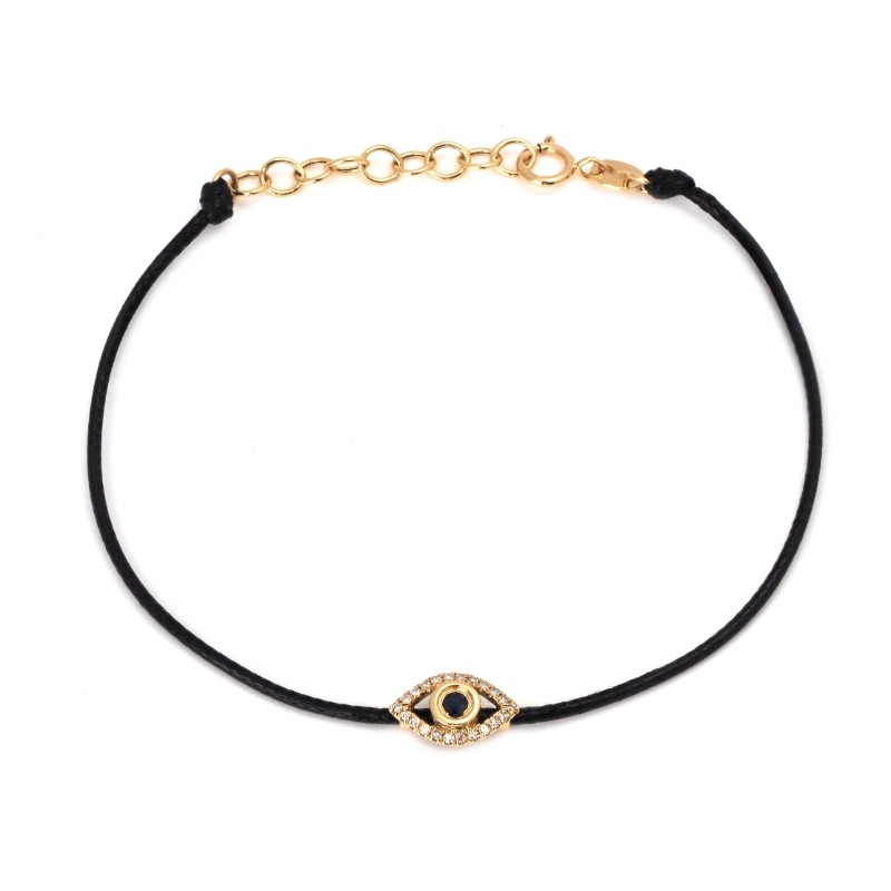 SAPPHIRE AND DIA. EYE BRACELET ON CORD (14K)
