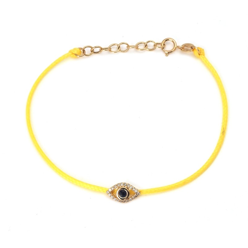 SAPPHIRE AND DIA. EYE BRACELET ON CORD (14K)