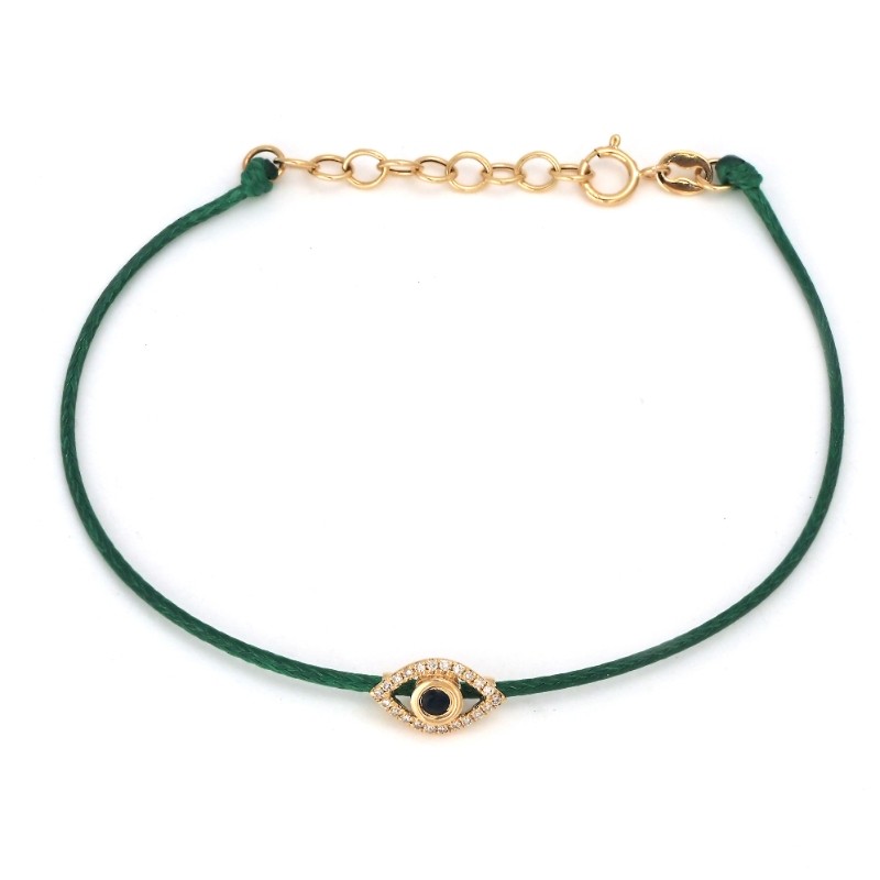 SAPPHIRE AND DIA. EYE BRACELET ON CORD (14K)