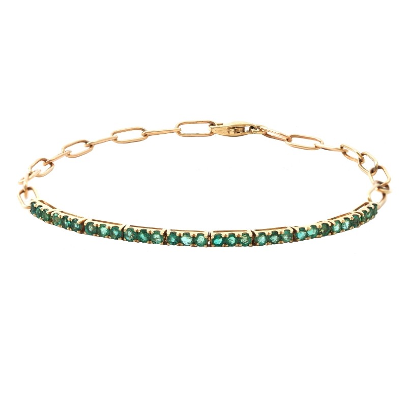 EMERALD BRACELET WITH PAPER CLIP LINK CHAINS (14K)