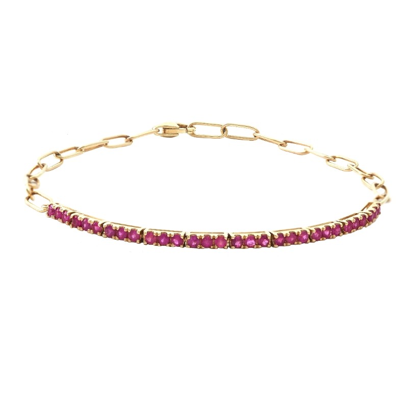 RUBY BRACELET WITH PAPER CLIP LINK CHAINS (14K)