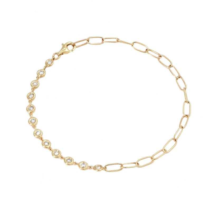 DIAMOND BEZEL SET BRACELET W/ PAPER CLIP CHAIN