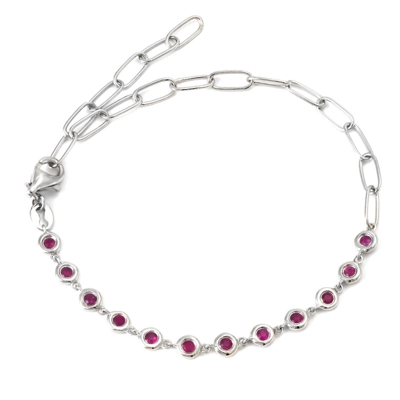 14K BEZEL SET RUBY PAPER CLIP BRACELET 6+1