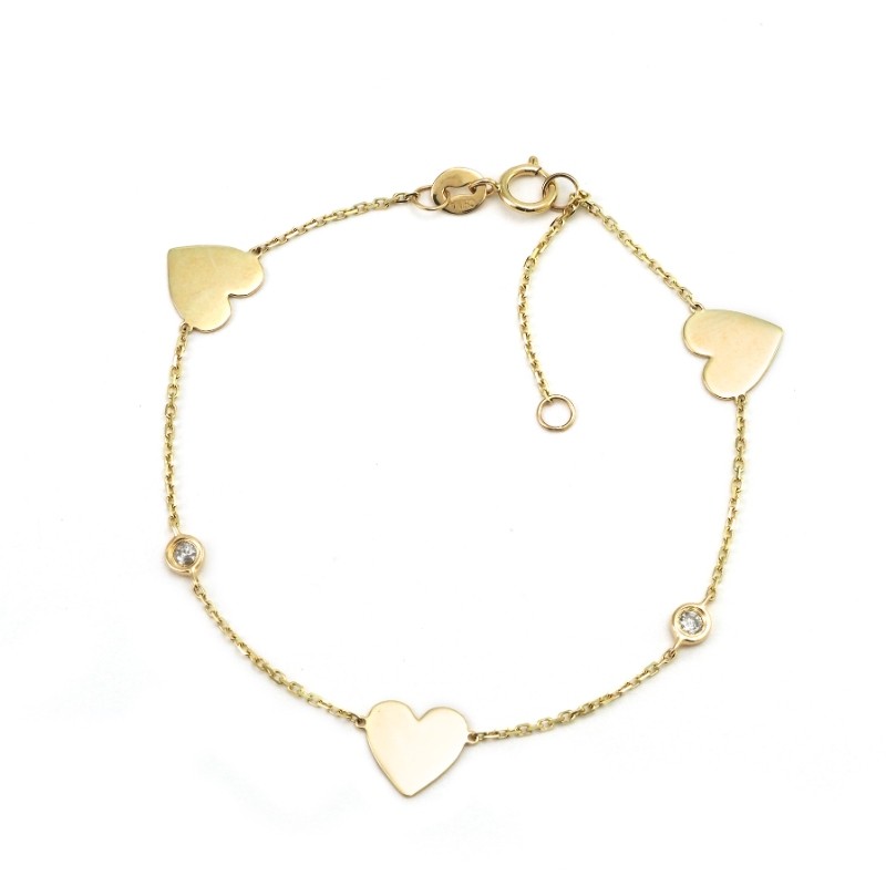 DIAMOND BRACELET W/ HEART CHARMS (14K)