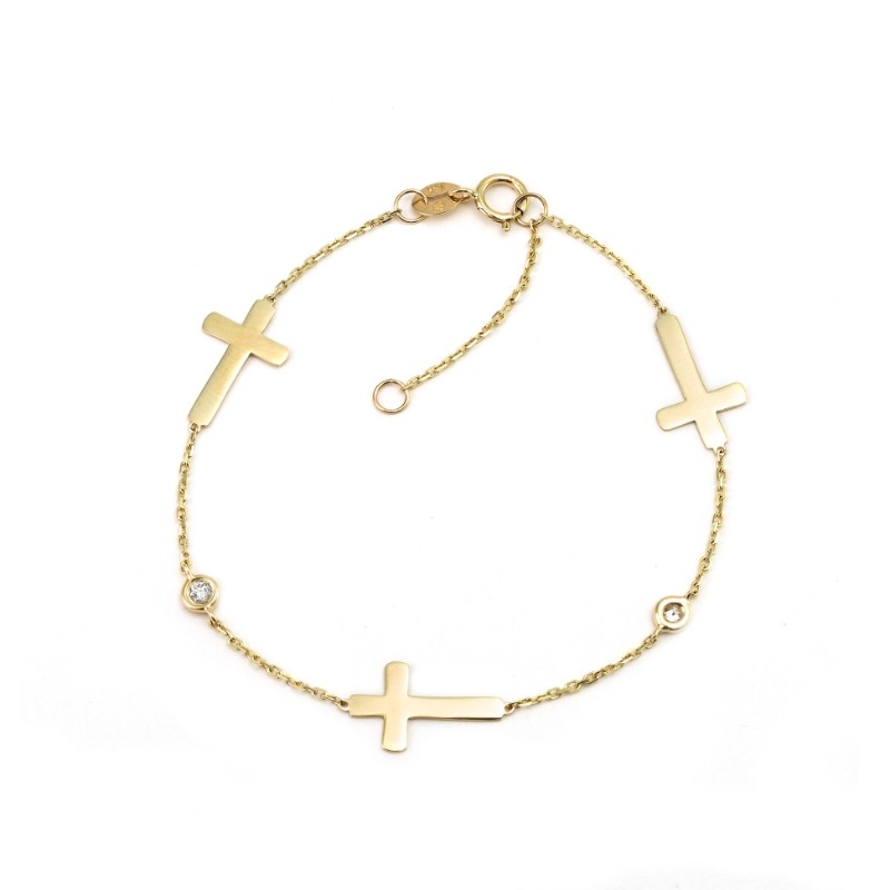 DIAMOND BRACELET W/ CROSS CHARMS (14K)