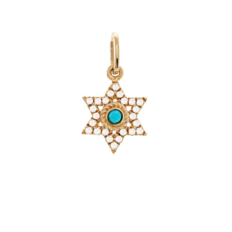 TURQUOISE AND DIAMOND FASHION STAR  PENDANT (14K)