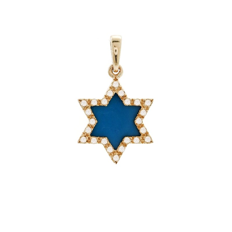 DIAMOND AND TURQUOISE STAR OF DAVID PENDANT (14K)