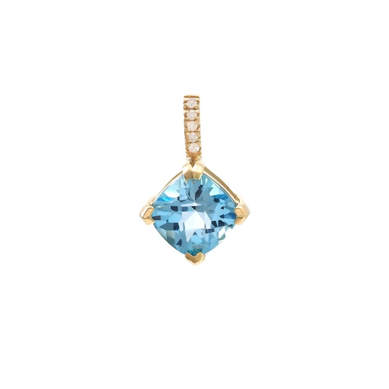 BLUE TOPAZ AND DIAMOND PENDANT (14K YG)
