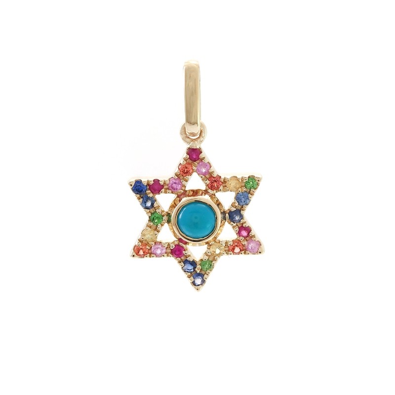 MULTI-GEM/TQ PENDANT (YG) JEWISH STAR