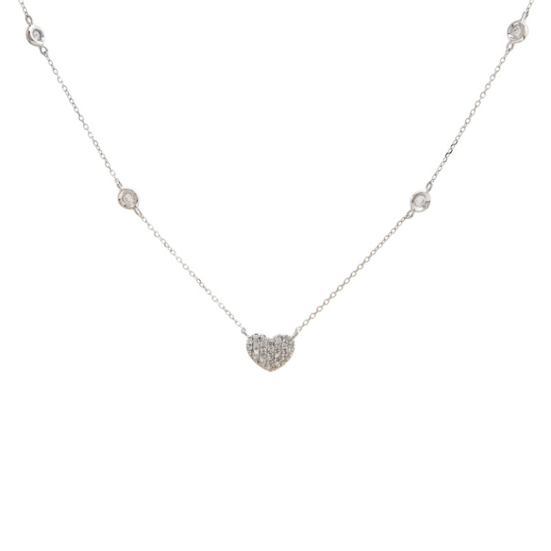 DIAMOND FASHION HEART NECKLACE (14KWG) (16+2