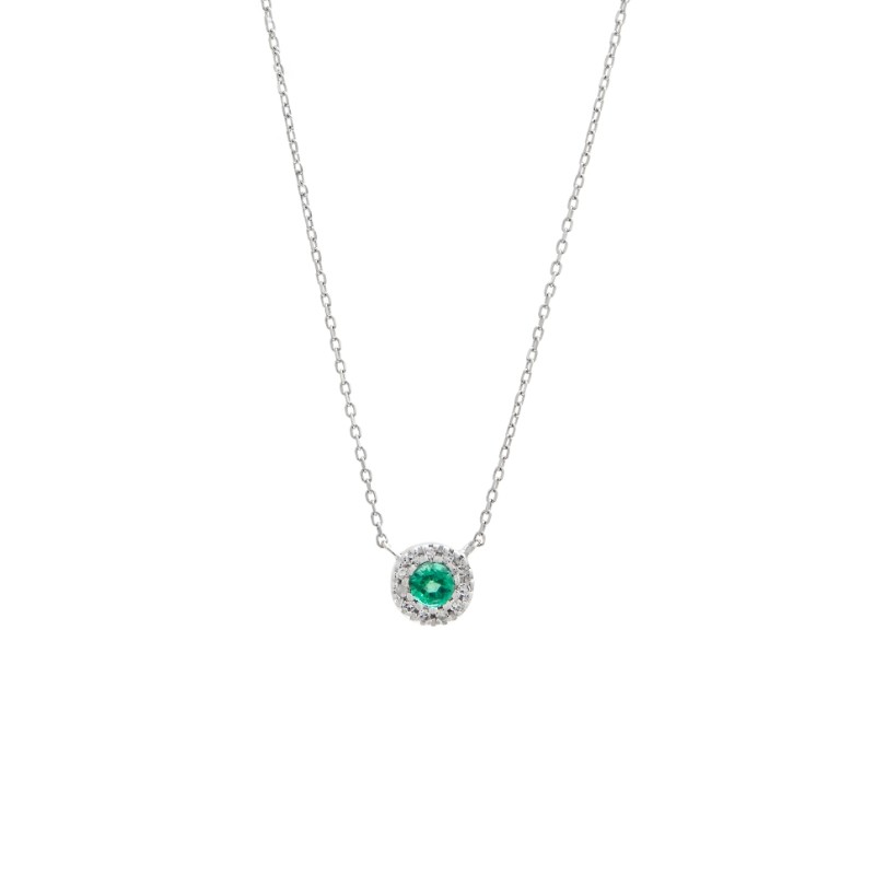EMERALD W/ DIAMOND NECKLACE (14KWG) (16+2