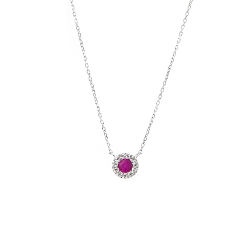 RUBY W/ DIAMOND NECKLACE (14KWG) (16+2
