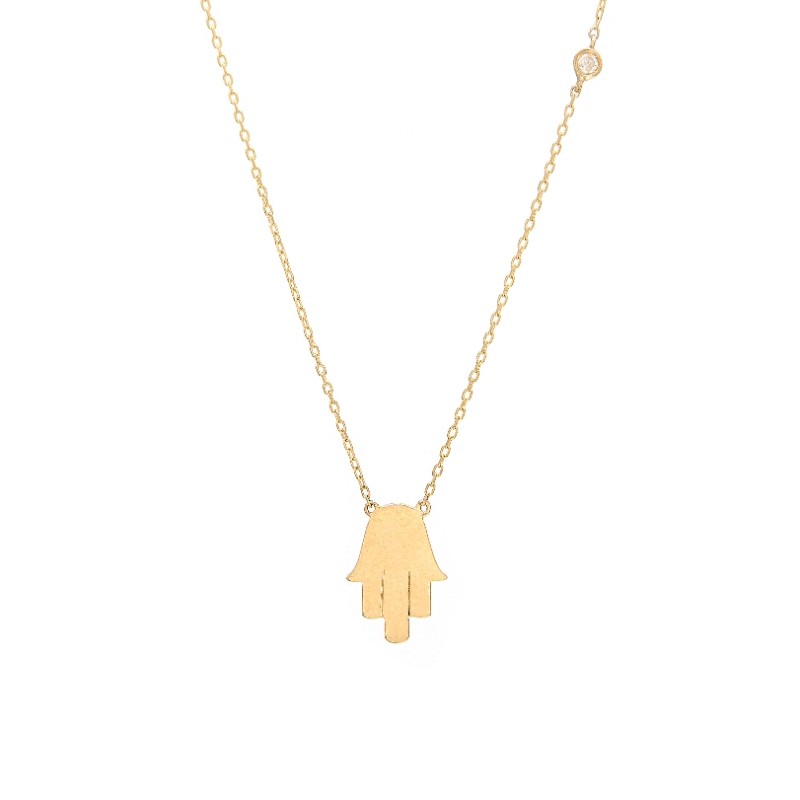 HAND SHAPE NECKLACE W/ BEZEL SET DIAMOND (14K)