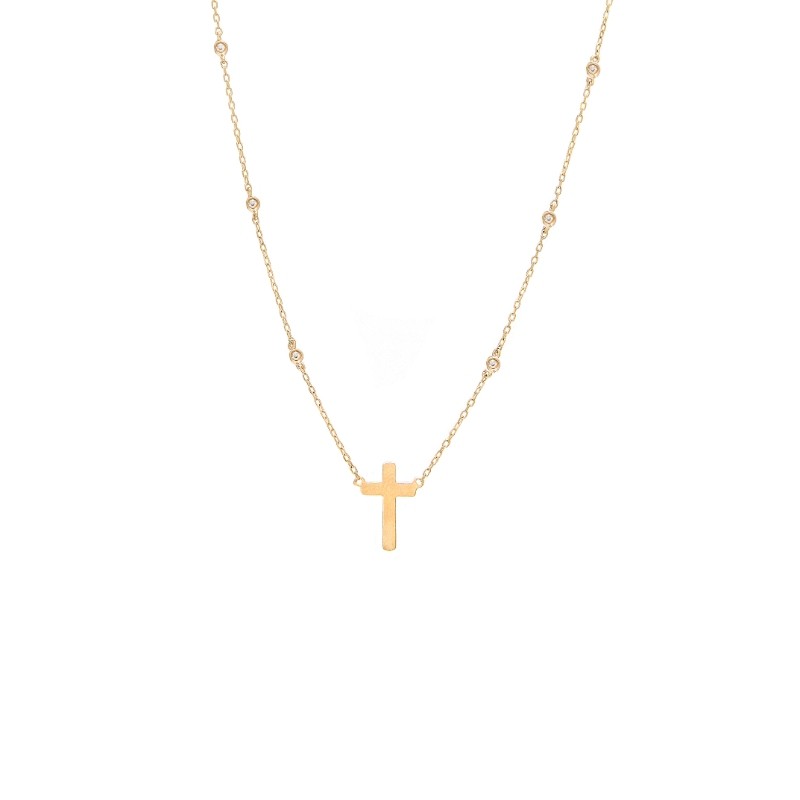 DIAMOND CROSS NECKLACE (14K) (16+2