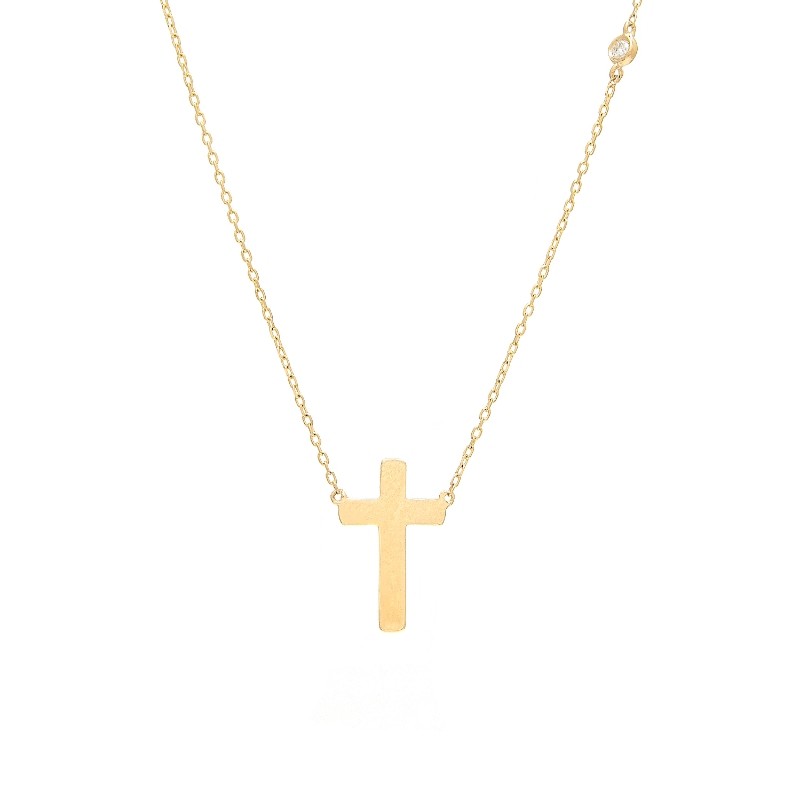 CROSS SHAPE NECKLACE W/ BEZEL SET DIAMOND (14K)