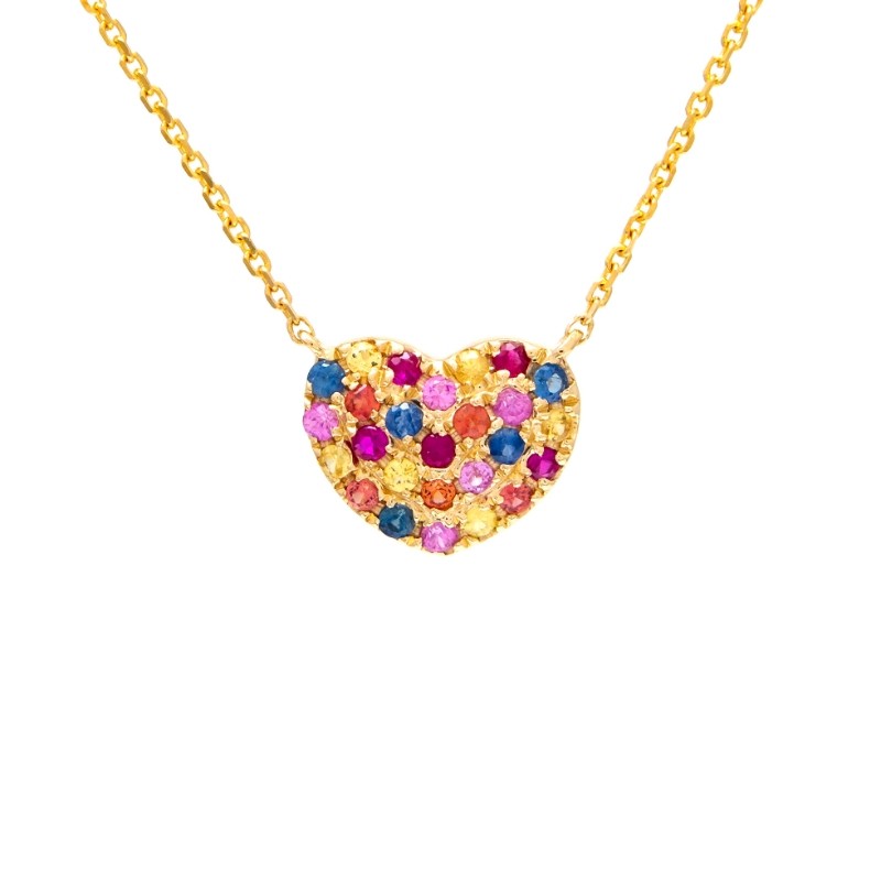14K RUBY, ORANGE, PINK , YELLOW SAPP. NECKLACE