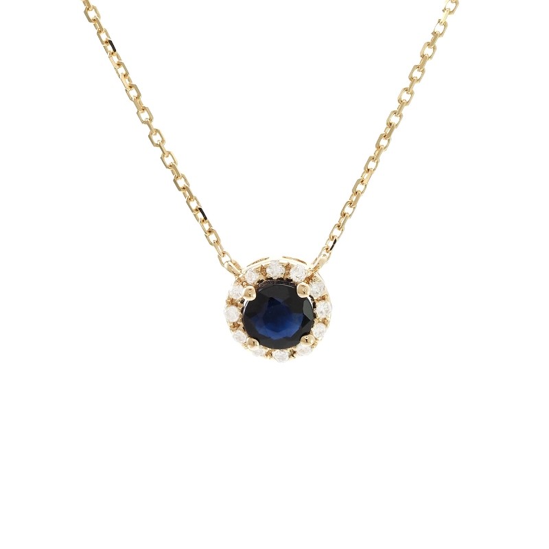 SAPPHIRE W/ HALO FASHION NECKLACE (14K)(16+2
