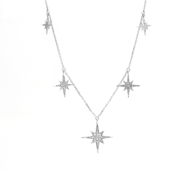 DIAMOND STAR BURST NECKLACE (14KW)