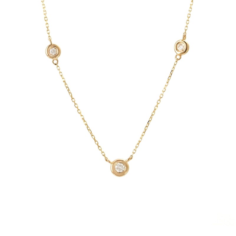 THREE BEZEL SET DIAMOND NECKLACE (14KYG) (16+2