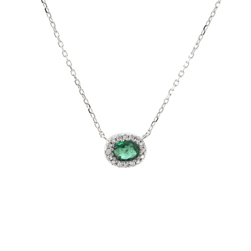 OVAL EMERALD W/ DIAMOND NECKLACE (14K) (16+2