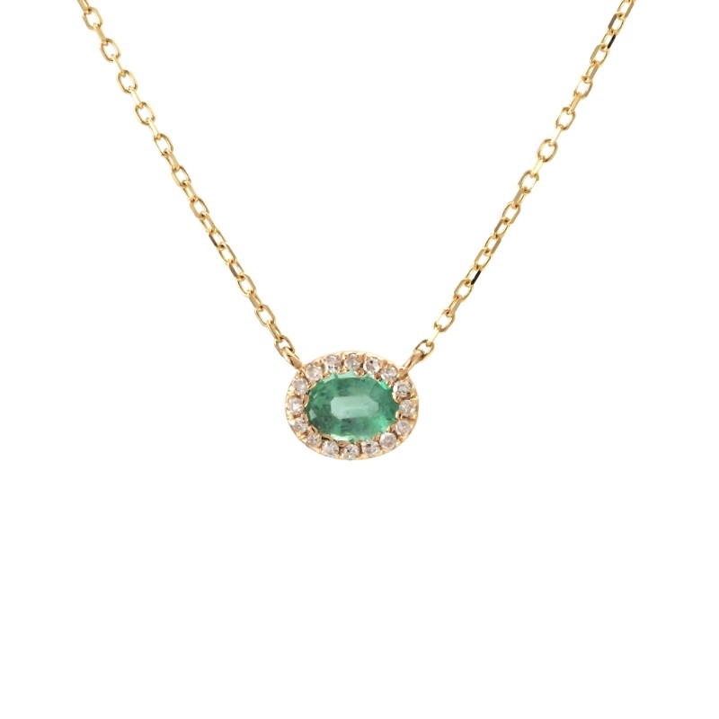 OVAL EMERALD W/ DIAMOND NECKLACE (14K) (16+2