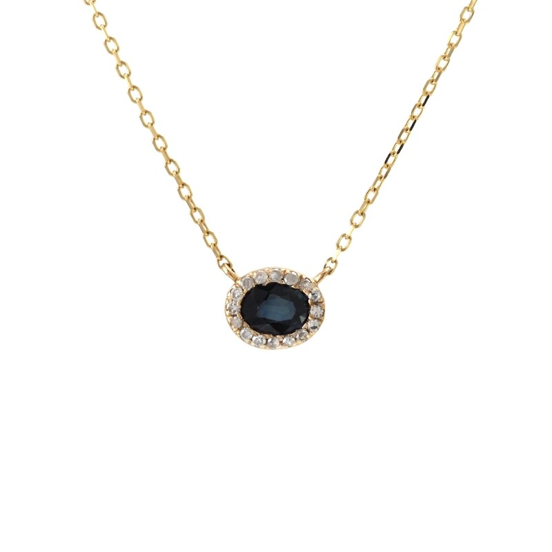 OVAL SAPPHIRE DIAMOND NECKLACE (14K) (16+2