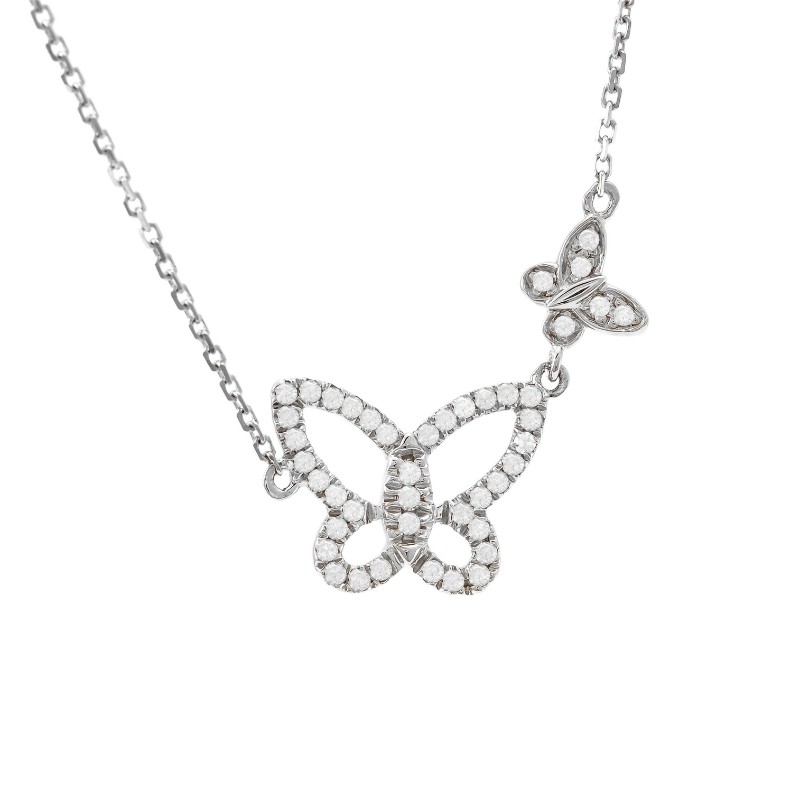 DIAMOND NECKLACE W/ BUTTERFLY CHARMS (14K) (16+2