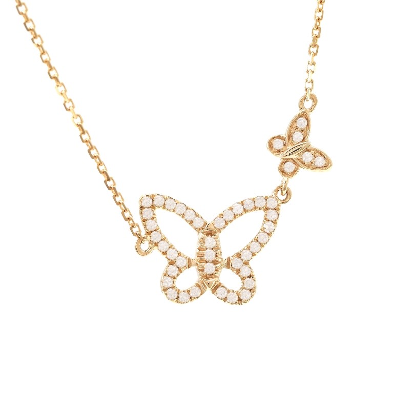DIAMOND NECKLACE W/ BUTTERFLY CHARMS (14K) (16+2'0