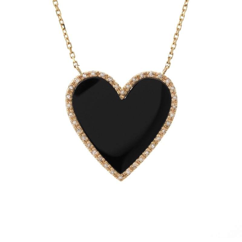 DIAMOND HEART W/ ONYX NECKLACE (14K)
