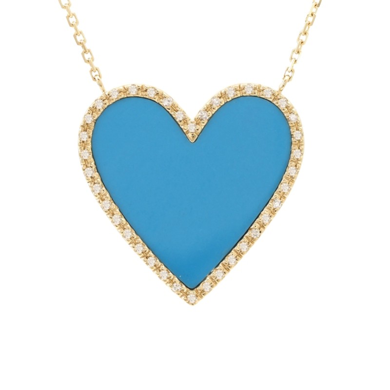 DIAMOND HEART W/ Turquoise NECKLACE (14K)