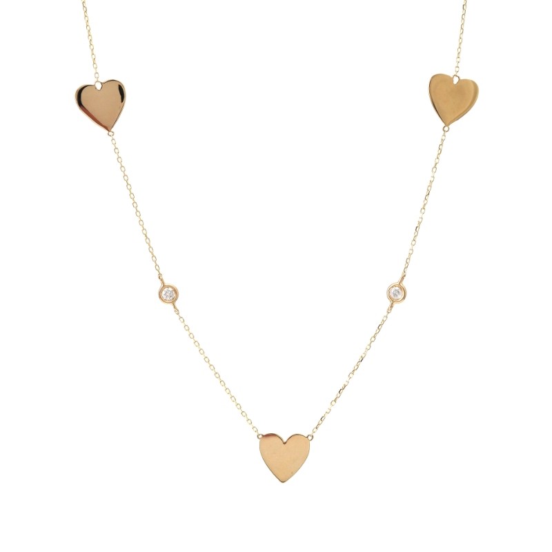 DIAMOND NECKLACE W/  3 HEART CHARMS (14K)
