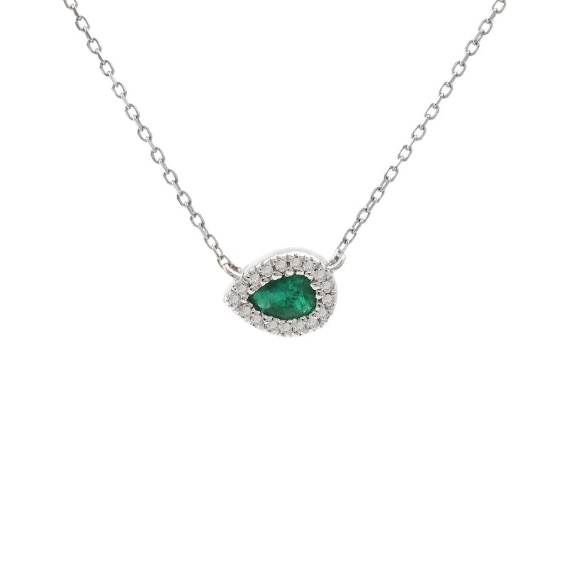 EMERALD PEAR SHAPE WITH DIAMONDS NECKLACE (14K)16+