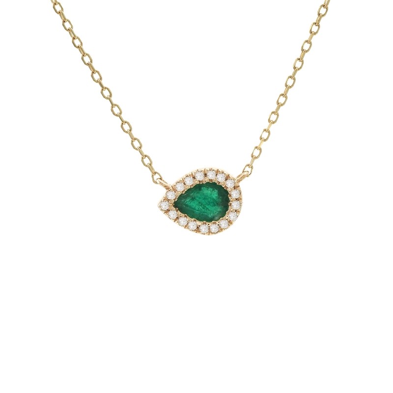 EMERALD PEAR SHAPE WITH DIAMONDS NECKLACE (14K)16+