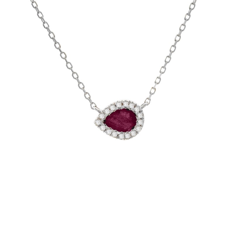 RUBY PEAR SHAPE WITH DIAMONDS NECKLACE (14K)16+