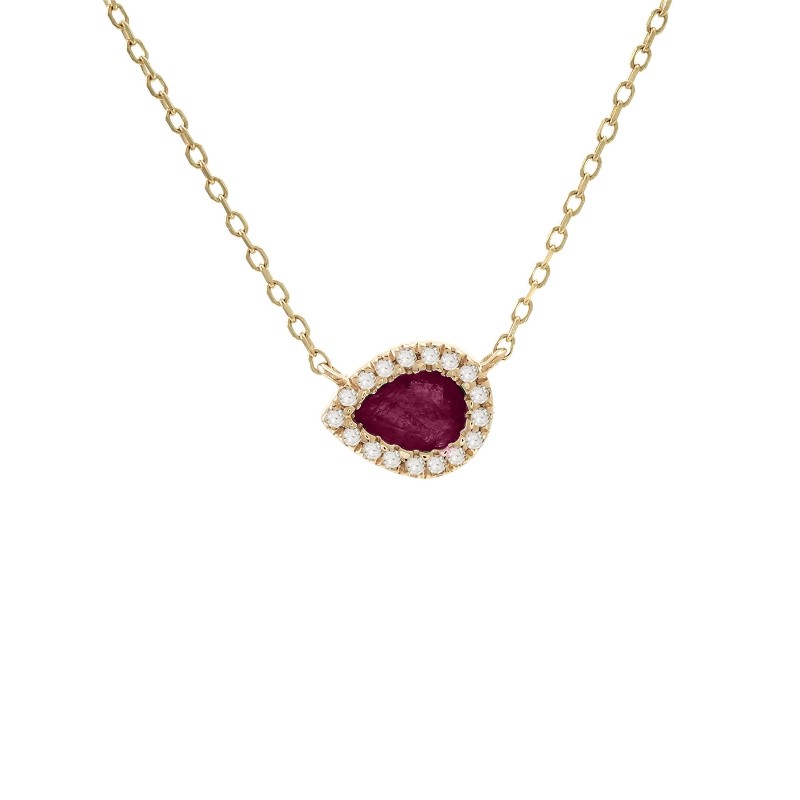 RUBY PEAR SHAPE WITH DIAMONDS NECKLACE (14K)16+