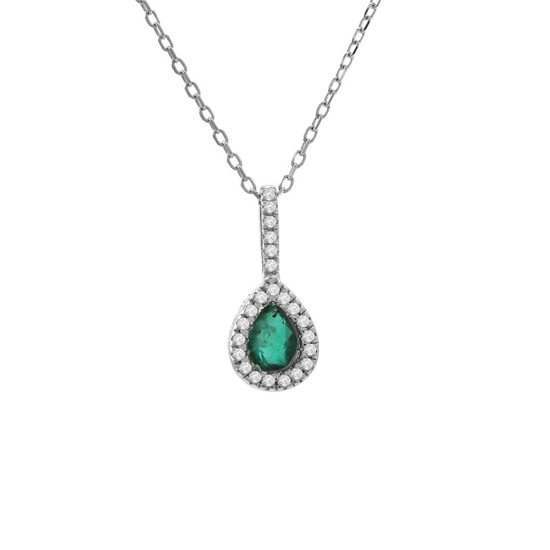 EMERALD (PEAR SHAPE) DIAMOND NECKLACE (14K)16+2