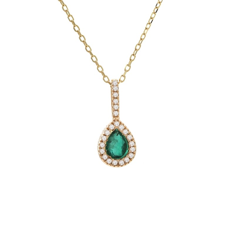 EMERALD (PEAR SHAPE) DIAMOND NECKLACE (14K)16+2