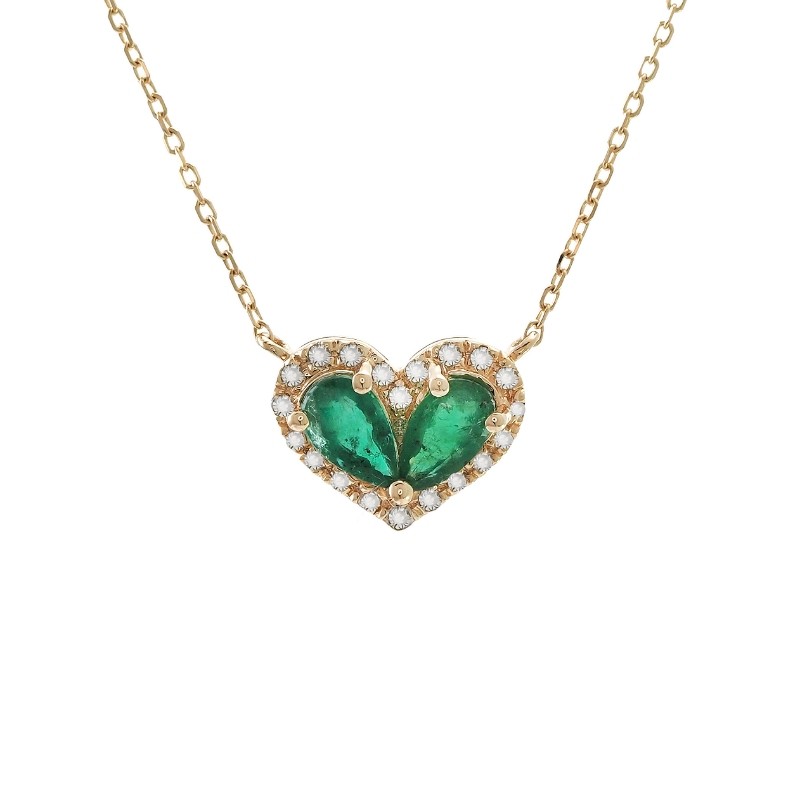 EMERALD  HEART SHAPE NECKLACE (14K)(16+2