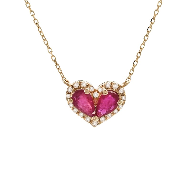 RUBY HEART SHAPE NECKLACE (14K)(16+2