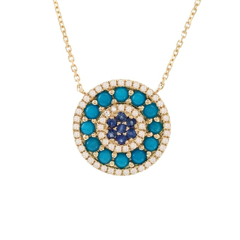 TURQUISE ,SAPPHIRE/DIA. NECKLACE (14KYG) (16+2