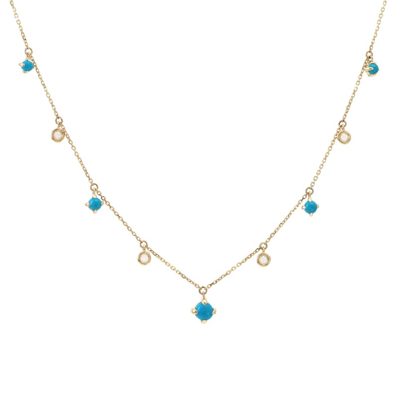 TURQUOISE  AND DIAMOND NECKLACE (14K) (16+2