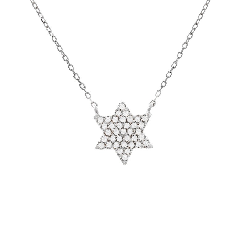 DIAMOND JEWISH STAR NECKLACE (14K) 16+2